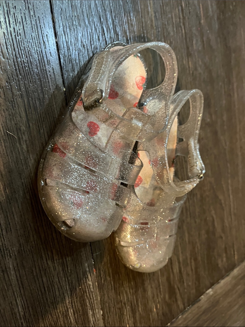 wonder nation Clear Glitter Jelly Sandals with Red Heart Insole